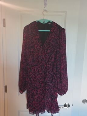Express Black and Pink Long Sleeve Wrap Dress